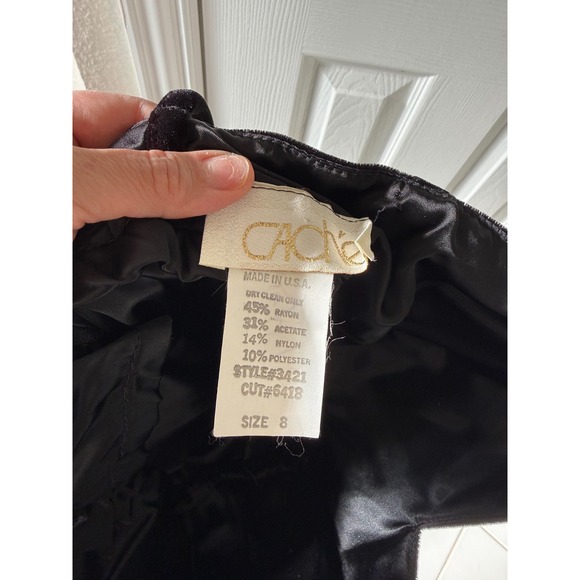 Vintage Cache Black Velvet Purple Satin Ruffle Party Dress 8 - Picture 8 of 9